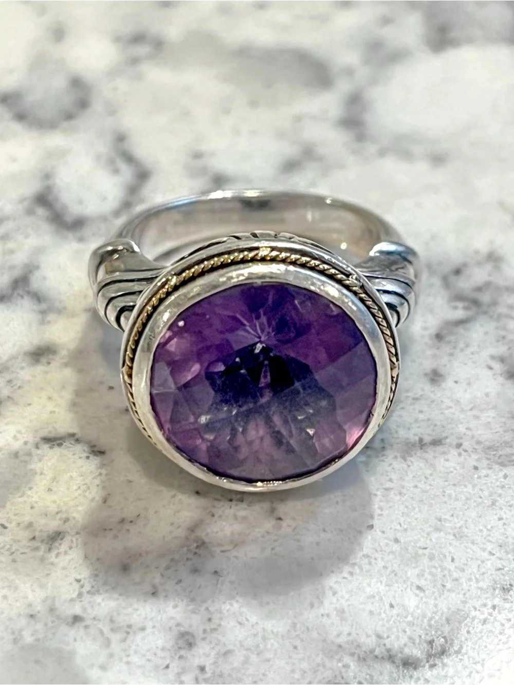 Genuine EFFY Bali Amethyst Ring 925 Sterling Silver W/ 18K Yellow Gold Bezel 🔥 - Picture 3 of 7